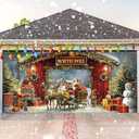 Ganeen 6 x 13 ft Christmas Garage Door Banner Cover North Pole Snowy Xmas Tree Photography Background Winter Forest Wooden Yard Sign for Xmas Holiday Winter New Year Eve Party Decorations Supplies