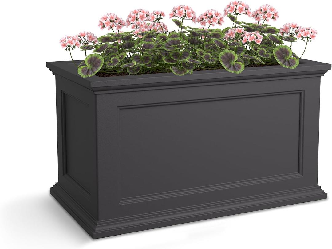 Mayne Fairfield 20x36-Inch Rectangular Planter Self-Watering, Weather-Resistant Planter for Flowers Durable Outdoor Design for Patio, Porch, or Entryway, Graphite Grey, 20 by 36-Inch
