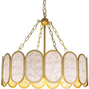 Wellmet Gold Drum Chandelier Coastal, Natural Capiz Shell Chandeliers for Living Room, Round Boho Lighting Fixture Ceiling Hanging for Dining Room, Bedroom, Kitchen Island, Foyer