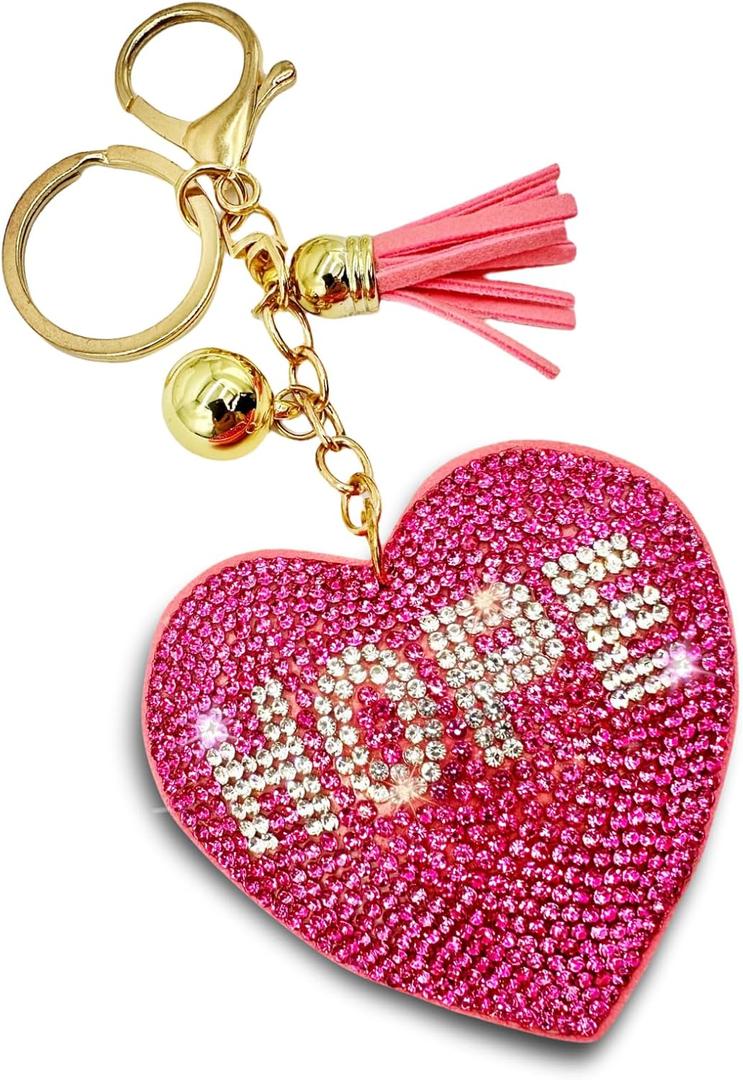 2 x Sparkling Keychains Bag Charms for Women Girls, Crystal Bling Rhinestone Key Ring Car Fob, Backpack Handbag Accessories