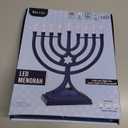 LED Electric Blue Hanukkah Menorah with Special Effects - Battery/USB Powered, Star of David, 4 Lighting/Blinking Modes, Large LED Bulbs, Chanukah Traditional Electric Menorahs - Navy Blue