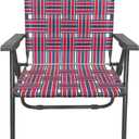 Retro Webbed Camping Chair - Lightweight, Foldable, Durable Steel Frame, 300lb Capacity, Vintage Red/Blue Stripes by Caddis Sports