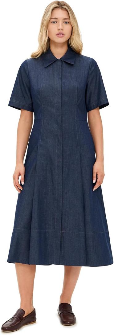 Vince Women's Denim Short Sleeve Shirt Dress (Deep Indigo) Small