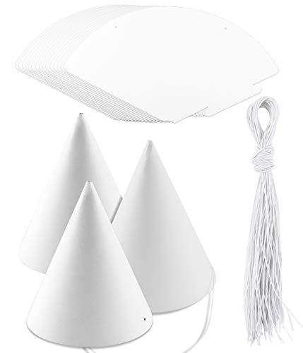 Weoxpr 40 Pieces White Paper Party Hats for Kids Birthday, Decorative Bulk Cone Crafts for Adults Art DIY, Halloween Supplies