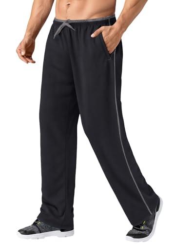 MAGNIVIT Men's Sweatpants Track Pants Open-Bottom Sweat Pants Performance Active Sweatpant Loose-Fit Black/Grey Large