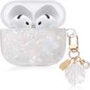 Cute Case for AirPod 4 with Shell Pearl Keychain, Bling Marble Design Hard TPU Cover [Active Noise Cancellation] for AirPods 4th Generation 2024 Released
