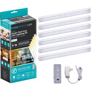 PureOptics LED Works with Alexa Smart Under Cabinet Lighting Kit, Adjustable LEDs, (6) 9" Bars, White