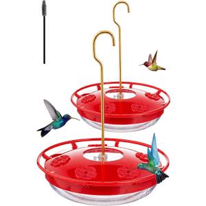 Hummingbird Feeders for Outdoors Hanging, Glass Nectar Feeder with Ant Moat and 5 Bee Guard Feeding Ports, Leak Proof, 21 Ounces, Red (Red) 2 pack