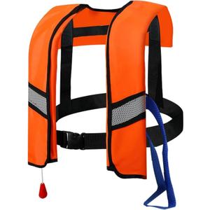 150N Automatic Inflatable Life Jacket Adjustable Nylon Swim Vest with CO2 Inflation, Reflective Strips & Safety Buckle