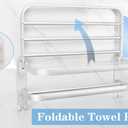 Towel Rack for Bathroom, Bath Towel Holder with Double Towel Bar and Fold-able Towel Shelf, Rustproof Towel Organizer Wall Mounted Towel Storage Hanger for Bath/Balcony/Lavatory(24In Sliver)