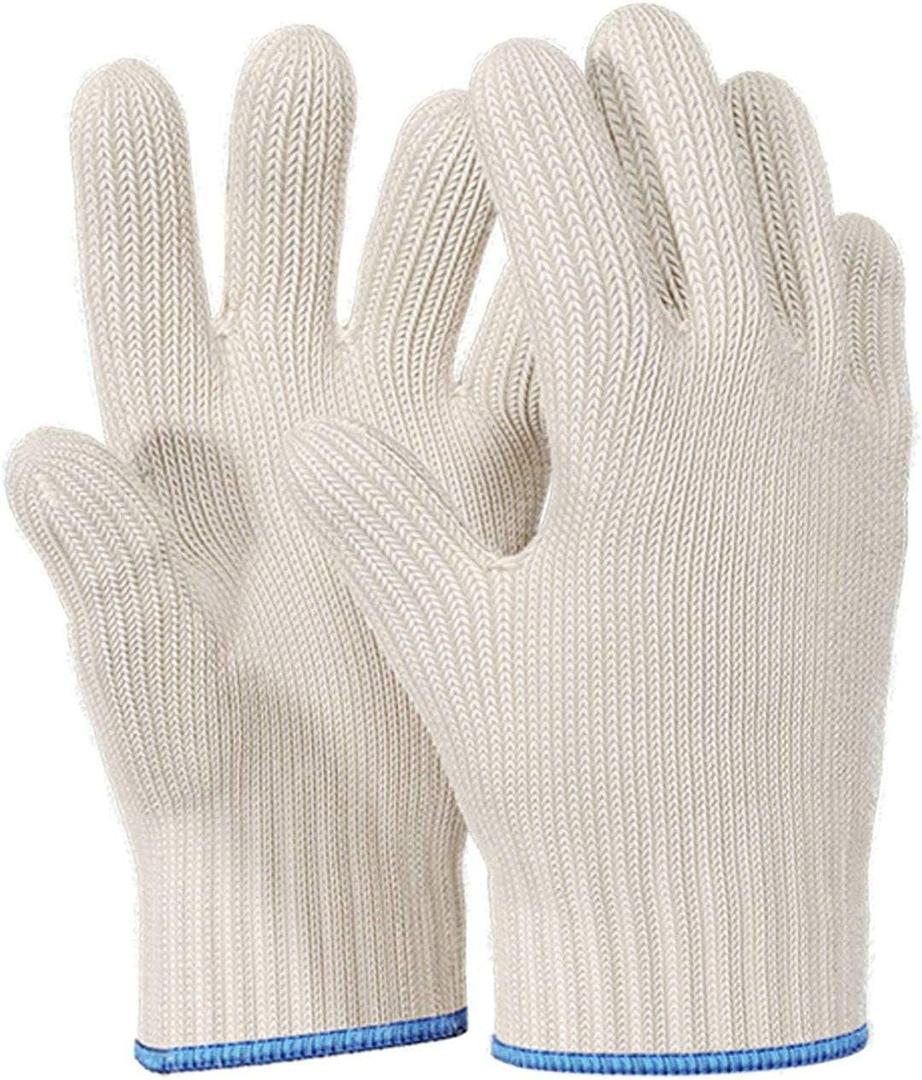 Heat Resistant Gloves Oven Gloves Heat Resistant with Fingers Kitchen Mitts Pot Holders Cotton Mitts Kitchen Double Oven Holders with Fingers White 1 Pair