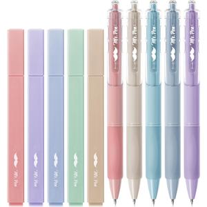 Mr. Pen- Aesthetic Highlighters and Gel Pens, 10 Pack, Pastel Colors No Bleed Bible Highlighters, Black Ink Gel Pens