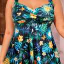 Aqua Eve Plus Tankini Tops for Women Swimwear Top Only Bathing Suits Flowy Tummy Control Swimsuit Top Black and Green Floral 14 Plus