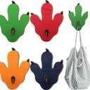Honeydak 4 Pcs Wood Dinosaur Wall Hooks Dinosaur Room Decor for Boys Kids Bedroom Bathroom Nursery Footprint Wall Coat Hanger Hooks for Hanging Bags Towels Jackets(Bright Color)