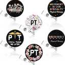 Hoteam 6 Pcs Physical Therapy Gifts Surgical Tech Week Gifts Black Physical Therapist Badge Reels Retractable with Alligator Clip Holders Healthcare Badge Reel Clip for Doctor Nurse Pt Assistant