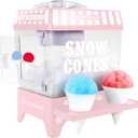 Nostalgia Snow Cone Shaved Ice Machine - Retro Table-Top Slushie Machine Makes 20 Icy Treats - Includes 2 Reusable Plastic Cups & Ice Scoop - Pink
