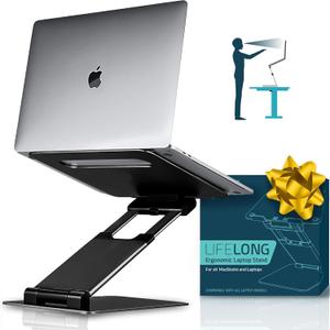 Lifelong Adjustable Laptop Stand for Desk, Ergonomic Premium Aluminum Laptop Riser, Portable Foldable Computer Stand, Height Adjustable up to 20, Fits 10-17 Inch Laptops & MacBooks