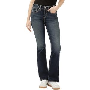 Silver Jeans Co. Women's Suki Mid Rise Curvy Fit Slim Bootcut Jeans, 25W x 33L, Two Steppin