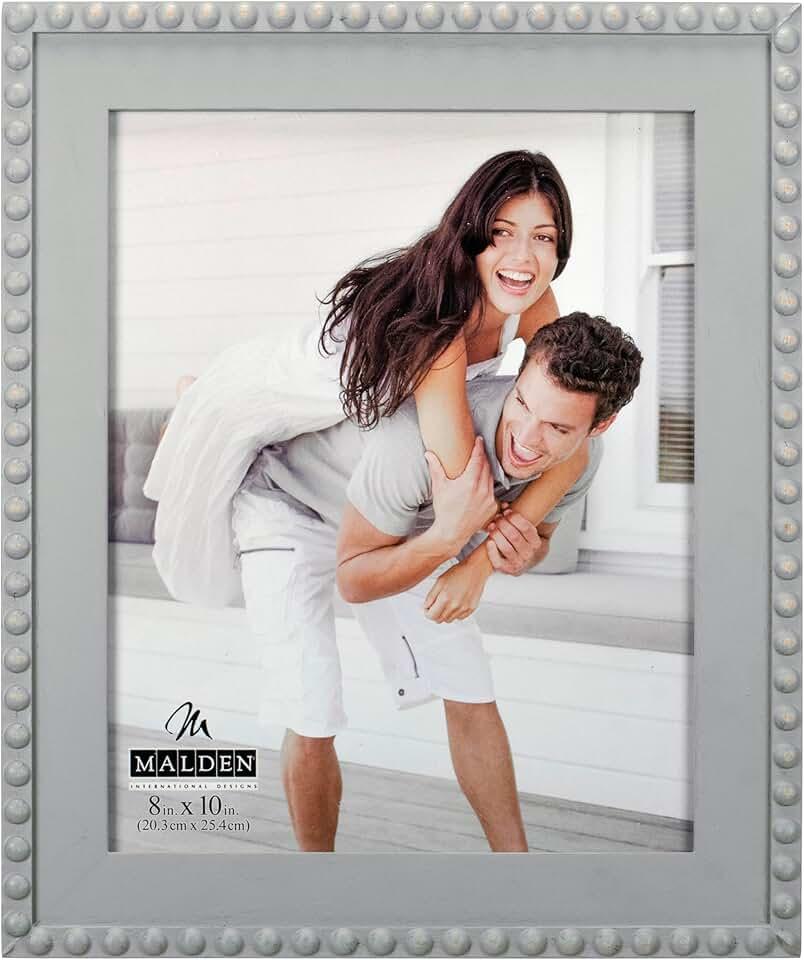 Malden International Designs 2386-80 Bead W/Wood Mat, Gray, 8x10