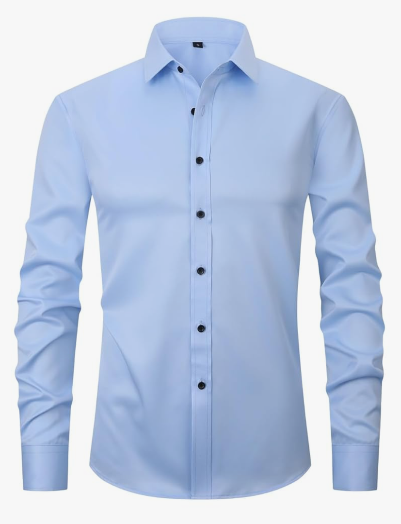 corfty Men Long Sleeve Dress Shirt - Regular Fit Stretch Free-Wrinkle Button Down Shirt S, Light Blue