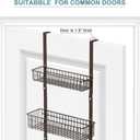 Over The Door 3 Tier Hanging Kitchen Storage Rack Heavy Duty Pantry Organizer with 3 Baskets and 5 Hooks - Metal Wire Basket for Kitchen, Bathroom, Office - Brown
