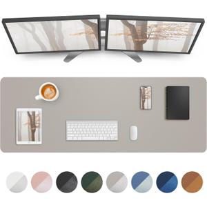 AFIING Leather Desk Pad Protector,Mouse Pad,Office Desk Mat, Non-Slip PU Leather Desk Blotter,Large Desk mat,Waterproof Keyboard mat for Office/Home/Decor (Light Grye,48"" x 17"")