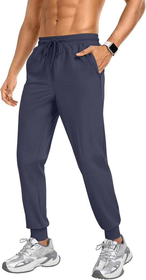 Men's Sweatpants Athletic Pants Joggers with Zipper Pockets Lightweight Quick Dry Workout Track Pants for Gym Running (Large, Navy Blue)