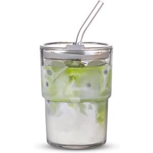 BLUEPOLAR 13oz/400ml Tumbler Water Glass, Cups with Straw and Lid Sealed Carry on for Coffee, Iced Tea, Thick Wall Insulated Glass Cup(white)