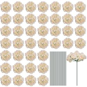 MECCANIXITY Silk Artificial Hydrangea Flowers, Champagne Artificial Flowers Heads with Stems, Full Hydrangea Flowers for Wedding Centerpieces, Party Decoration, 64 Set