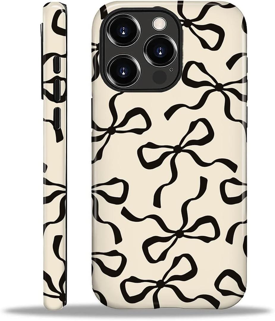 for iPhone 16 Pro Max Case,HL2 Aesthetic Black Bow Hybrid 2 Layer Hard Shell Silicone Protective Pattern Design Case