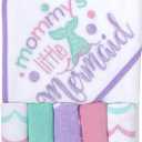 Baby Hooded Towel and Washcloth Set for Infants, Boys and Girls 6-12 Months (Mommy's Mermaid)