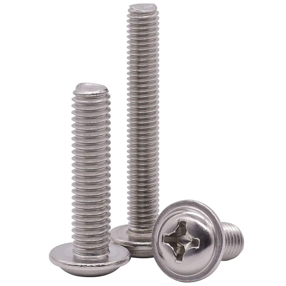 M6 x 16mm Stainless Phillips Pan Washer Head PWH Machine Screws, Stainless Steel 304 (18-8), Full Thread, Coarse Thread UNC, Pack of 25