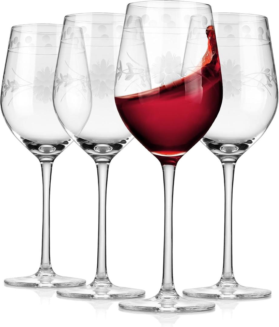 Premium Delight Wine Glasses Set of 4,15 oz  Hand-Blown with Etched Long Stem, Classic Glassware for Weddings, Dinners, and Holiday Gifting (Red Wine Glass)