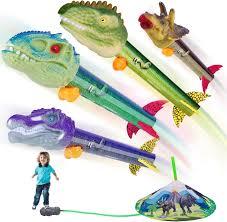 Otoseth Dinosaur Rocket Launcher for Kids, 4 Rockets with Launcher Pad, Launch Up to 100 Ft, Dinosaur Toys for Kids, Outdoor Toys, Birthday Gifts for 3 4 5 6 7 Year Old Boys Girls
