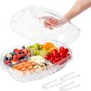IVYHOME 3-Tier Chilled Serving Tray with Lid, 15" Fruit Ice Serving Platter with 4 Compartments, Shrimp Cocktail Serving Dish, Divided Serving Bowl for Parties