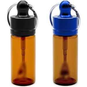 Keychain Box Container Case, Mini Glass Container Case with Spoons, Waterproof Pocket Boxes (Black*1/ Blue*1)