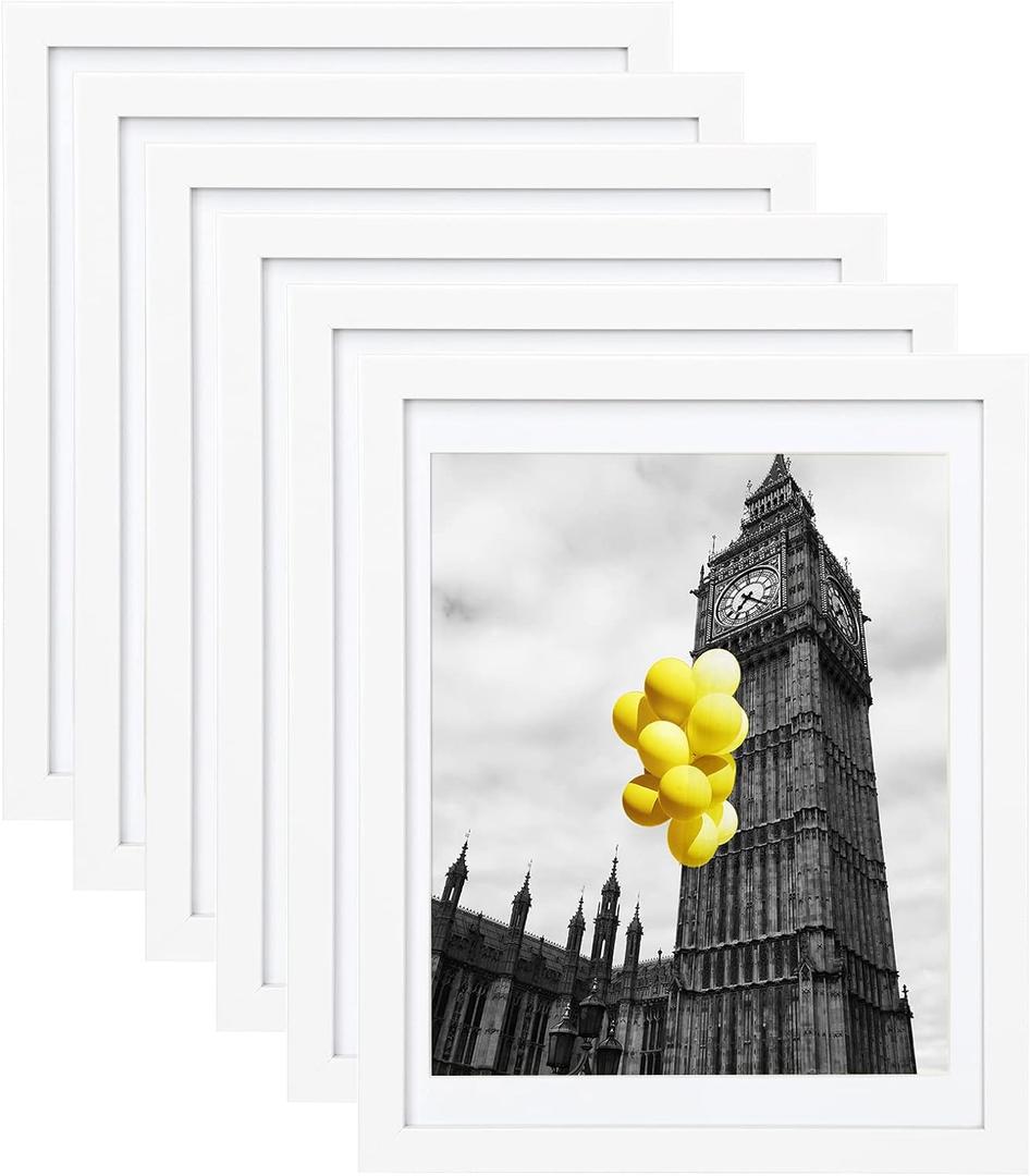 12x16 Picture Frames Set of 6 with Plexiglass, Display Pictures 11x14 with Mat or 12x16 Without Mat for Tabletop Display and Wall MountingWhite