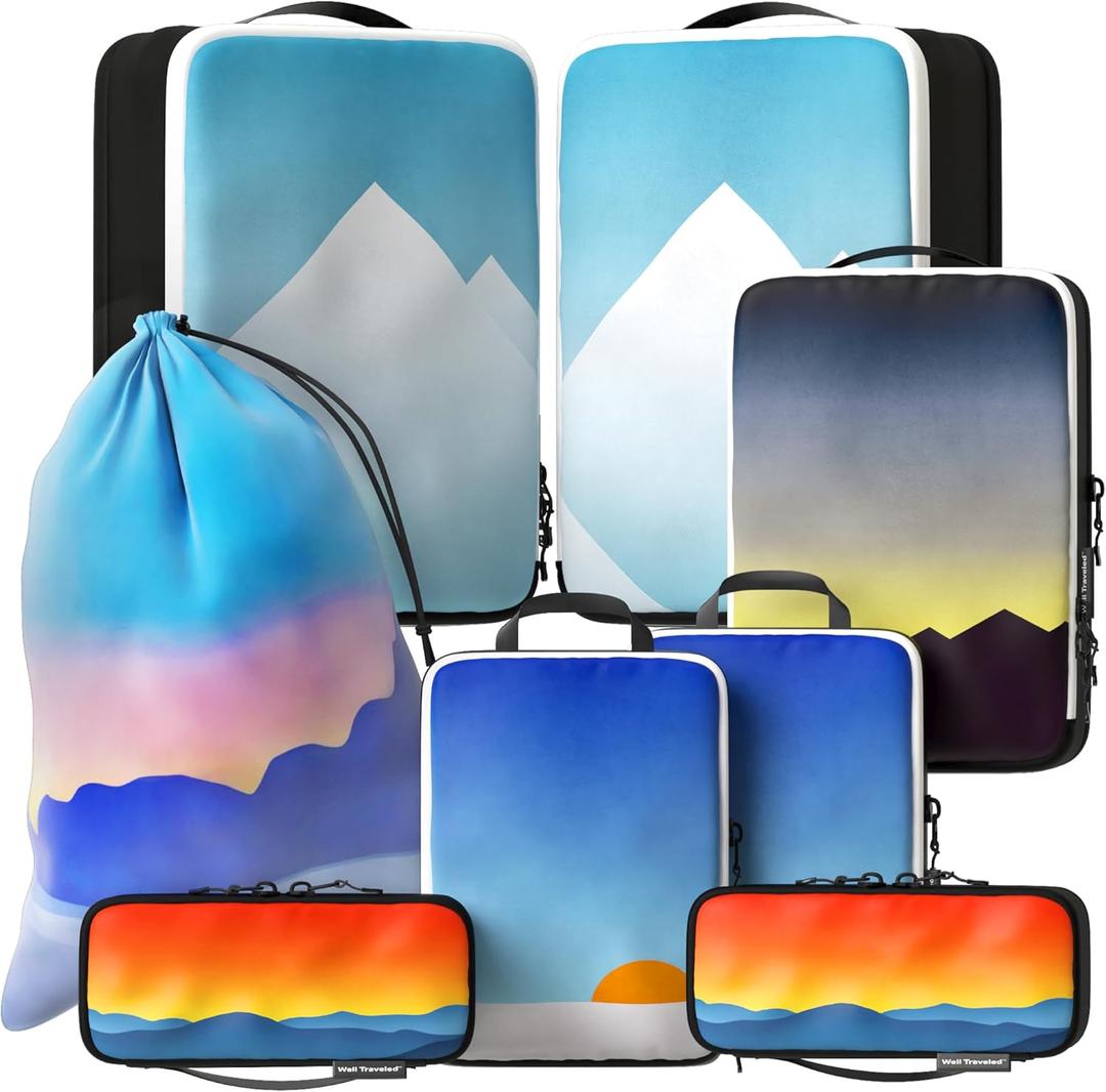 8-Piece Deluxe Packing Cubes Compression For Travel - Maximize Space In Luggage With Hybridmax Double Capacity Design, Large Compression Packing Cubes, Luxury Suitcase Organizer Bags, Complete Set