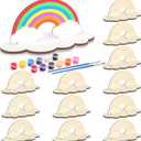 12 Sets Rainbow Crafts for Kids Rainbow Art Painting Sets for Party Favors Wooden Painting Brush Kit Return Gifts for Birthday Party Supplies Class Make Your Own Craft Kits (Cute)