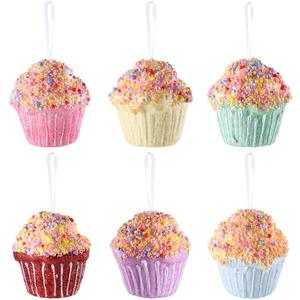 6Pcs Cupcake Party Decorations Ornaments, Hanging Christmas Tree Candy Gift, Macaron Color Dessert Cupcake Pendant Set for Xmas New Year Easter Birthday Home Party Supplies (Cupcake)