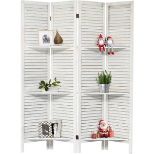 NicBex 4 Panel Room Divider 5.6FT Louvered Design Room Dividers with Display Storage Shelves Folding Privacy Screens Portable Freestanding Partition Wall Dividers for Home Bedroom Office, White