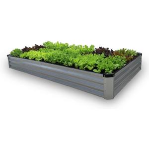 GrowHaus 8x4x1FT Galvanized Raised Garden Bed, Planter Boxes Outdoor Large Metal Garden Beds for Planting Vegetables Flowers Herbs Rectangle Silver