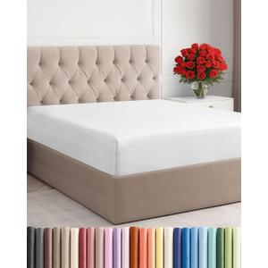 Full Fitted Bed Sheet - Bottom Single Fitted Sheet Only - Ultra-Soft Hotel Luxury Bedding w/ 8-16 Inch Deep Pockets - Breathable, Cooling & Wrinkle Free - Easy-Care, Fade & Shrink Resistant - White