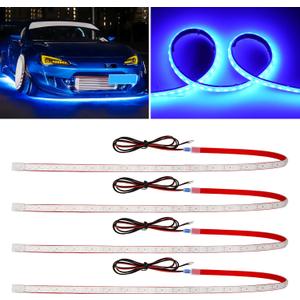 Blue Led Strip Lights,24inch 12V Car LED Strip Light IP68 Waterproof Cuttable for Car Motorcycles Boat Golf Cart Truck Cargo Home Decoration with Strong Nano Tape,(4PCS)