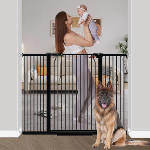 Extra Tall Baby Gate, 40.55" Tall, Fits 40.6"-54.7" Wide Openings, Pressure Mounted Walk-Through Dog Gate, 1.37" Narrow Bar Spacing, Auto Close, Black