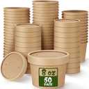Fulmoon 50 Pack 8 oz Paper Soup Containers with Lids, Disposable Kraft Paper Soup Cups Ice Cream Bowls Food Storage with Lids, Microwavable and Freezer Safe (Brown)