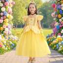 Belle Costume for Girls Yellow Princess Dress up Halloween Birthday Party Cosplay Outfits with Accessories (Yellow)
