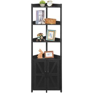 HOOBRO Corner Shelf with Storage, Tall Corner Storage Cabinet, 5-Tier Corner Bookshelf with Protective Fence, for Living Room, Black BB78CJ01, 15.1"L x 15.1"W x 70.4"H
