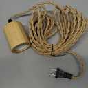 Arturesthome Wood Pendant Light Cord Kit with Dimmable Switch,16.4FT Vintage Industrial Hanging Plug in Lamp Cord with Twisted Nylon Rope Socket E26 E27 for Farmhouse Lamp Cable Retro DIY