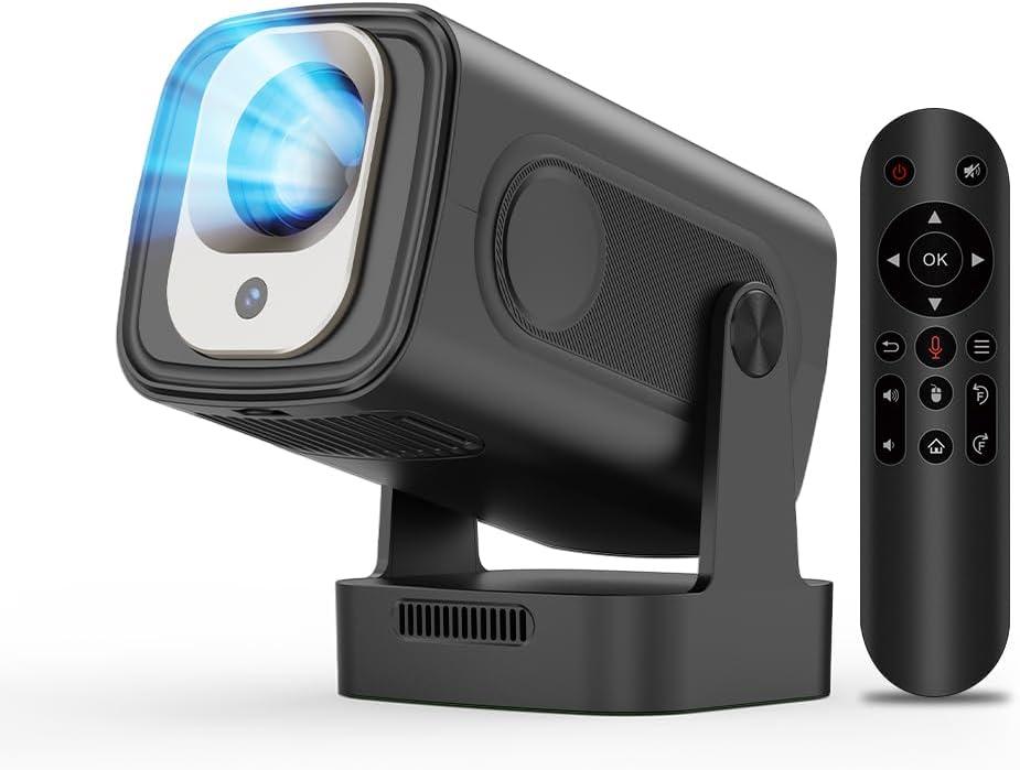 Auto Focus &1080PAlwtniet Mini Portable Projector, 4k Support Smart Proyector with Wifi and Bluetooth For Outdoor, 5W Speaker, Built in Apps,Home Theater, Bluetooth Movie Projector (Black)